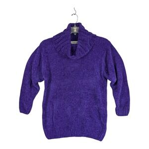 NWT Vintage 90s Chaus Sweater Chenille Purple Cowl Turtleneck Acrylic Small